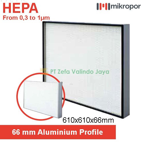 HEPA FILTER PANEL ALUMINIUM PROFILE 66 mm | 610 x 610 x 66 mm