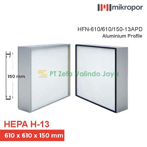 Mikropor HEPA Filter H13 HFN Series Aluminium Profile HFN-610/610/150-13APD