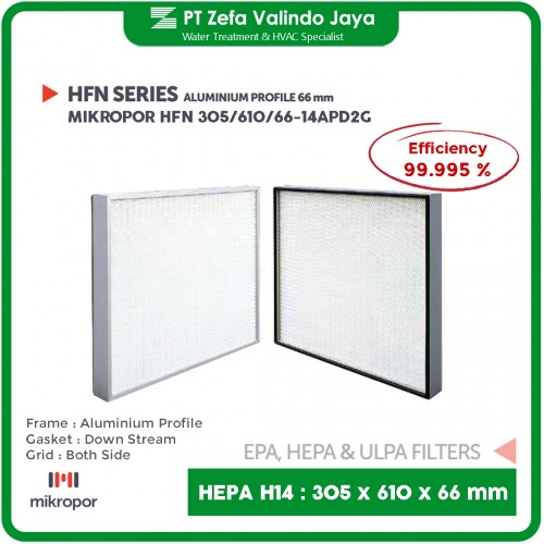 HEPA Filter H14 305 x 610 x 66 mm 12" 24" 3" Frame Aluminium