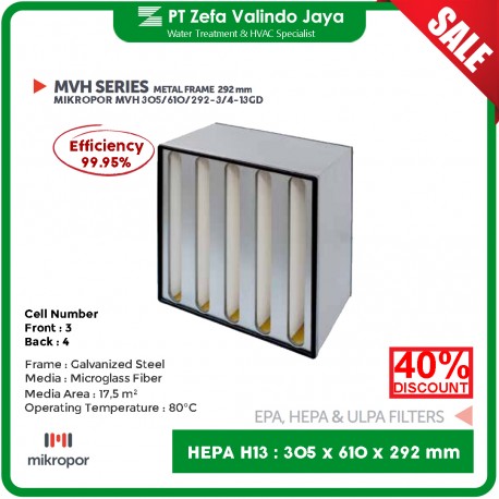 Jual HEPA Filter H13 V-Bank 305 x 610 x 292 mm 12" 24" 12"