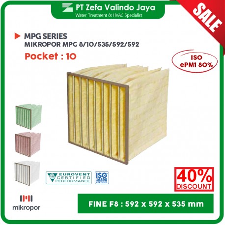 Jual Pocket Filter F8 592 x 592 x 535 mm 24" 24" 21" 10 Kantong